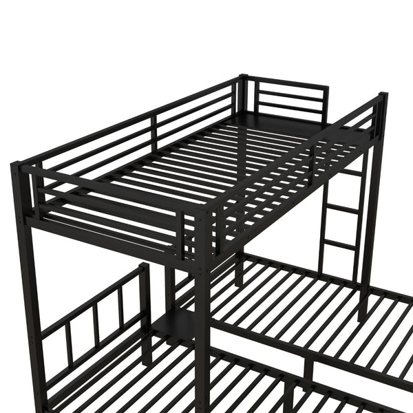 English Elm Twin Metal Triple Bunk Bed For 3, Space-Saving Design With Twin Xl Option, Stylish Black Finish W1580S00070-GIGA