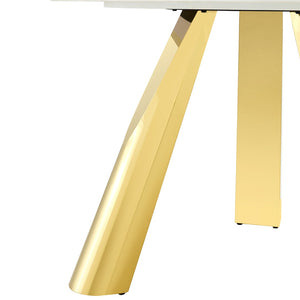 English Elm Table 42-Inch White Imitation Marble Dining Set With 6 Elegant Black Chairs & Gold Metal Legs W2920S00052-GIGA