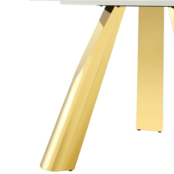 English Elm Table 42-Inch White Imitation Marble Dining Set With 6 Elegant Black Chairs & Gold Metal Legs W2920S00052-GIGA