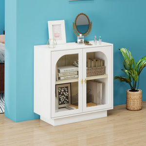 English Elm Storage Cabinet Sleek Acrylic Door with Gold Handle, Non-Slip Feet, Anti-Tip Locks, Compact Dimensions White W688127147