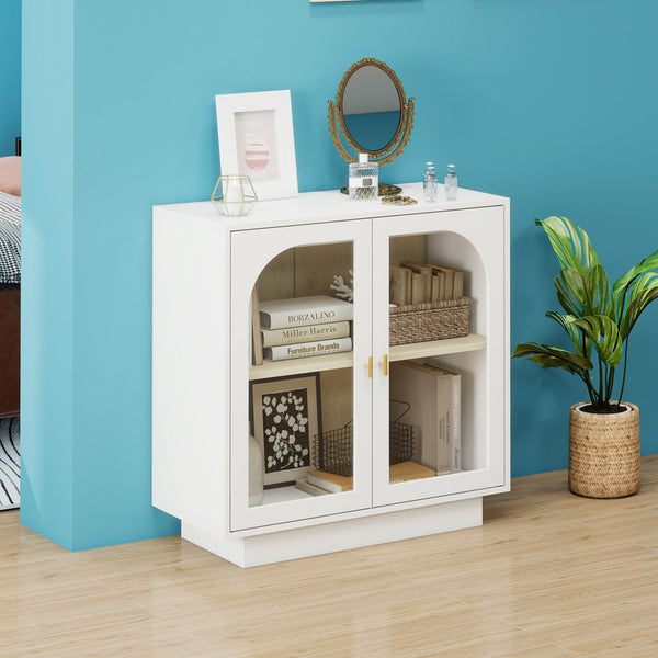English Elm Storage Cabinet Sleek Acrylic Door with Gold Handle, Non-Slip Feet, Anti-Tip Locks, Compact Dimensions White W688127147