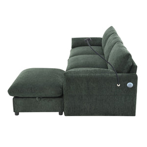 English Elm 96.5'' L-Shaped Sectional Sofa with Giant Storage Ottoman, USB Type-C Charger, Phone Holder and Pocketed Arms Green N723S8776F