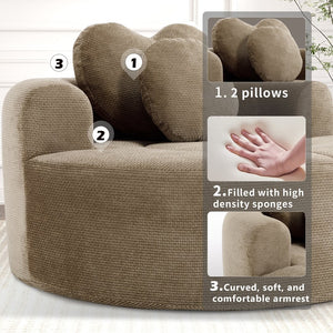 English Elm Round Cloud Sofa Bed Waffle Fabric Memory Foam Convertible Couch for Small Space Living Brown W3224P492001