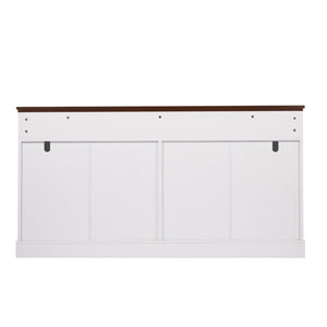 English Elm 63" Fluted Mdf Sideboard with Wood Tone Top Four Doors Three Drawers Dining Storage White W2917S00011