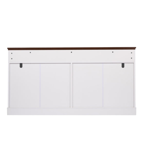 English Elm 63" Fluted Mdf Sideboard with Wood Tone Top Four Doors Three Drawers Dining Storage White W2917S00011