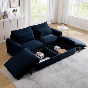 English Elm Corduroy Two-Seater Sofa With Storage Footrests – Versatile, Comfy Sectional For Modern Living Spaces W714S00648