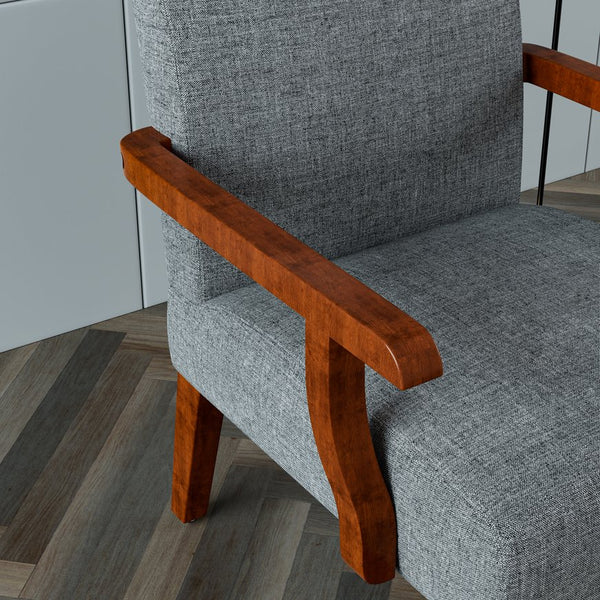 English Elm Fabric Accent Arm Chair Set with Round Wood Side Table — Durable Hardwood Frame, Cozy Seating for Small Spaces Grey W1420P188103