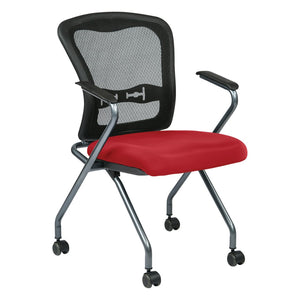 OSP Home Furnishings Deluxe Nesting Armchair with Mesh Back Lumbar Support for Office and Meeting Rooms Lipstick 84440-R100