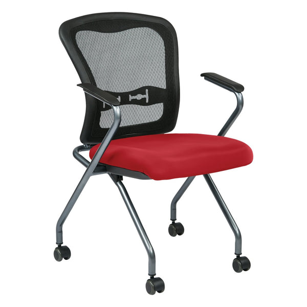 OSP Home Furnishings Deluxe Nesting Armchair with Mesh Back Lumbar Support for Office and Meeting Rooms Lipstick 84440-R100