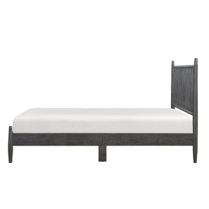 English Elm Mid-Century Queen Platform Bed with Vertical Slat Headboard, Low-Profile Wooden Frame, No Box Spring Needed Gray 60.25 L x 25 W x 6 H B011P211339
