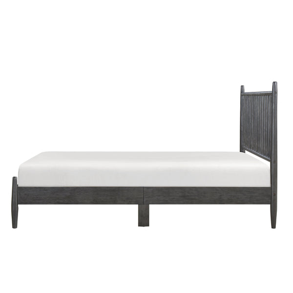 English Elm Mid-Century Queen Platform Bed with Vertical Slat Headboard, Low-Profile Wooden Frame, No Box Spring Needed Gray 60.25 L x 25 W x 6 H B011P211339
