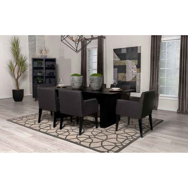 English Elm Houston Oak Top Black Double Pedestal Dining Table with Fluted Legs, Metal Braces & Transitional Charm B062S01220