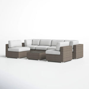 English Elm LSI All-Weather 7-Piece Wicker Patio Sectional with 14 Plush Cushions, No Assembly, Weatherproof B120S00077