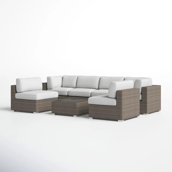 English Elm LSI All-Weather 7-Piece Wicker Patio Sectional with 14 Plush Cushions, No Assembly, Weatherproof B120S00077