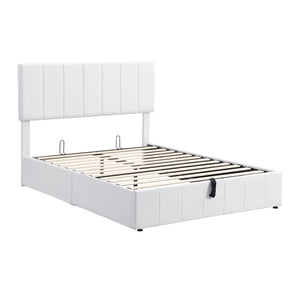 English Elm Full Size Linen Upholstered Platform Bed with Hydraulic Lift Storage and Foam Headboard N708P201551K