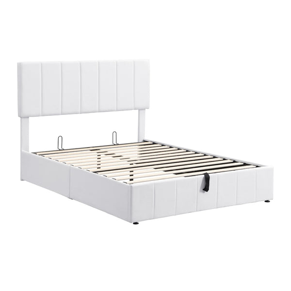English Elm Full Size Linen Upholstered Platform Bed with Hydraulic Lift Storage and Foam Headboard N708P201551K