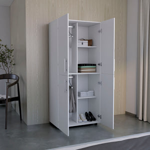 English Elm Armoire Melfa 71" H with 2 doors, 3 drawers and hanging rod for organized, elegant bedroom storage White 39 L x 23 W x 6 H B097S00123