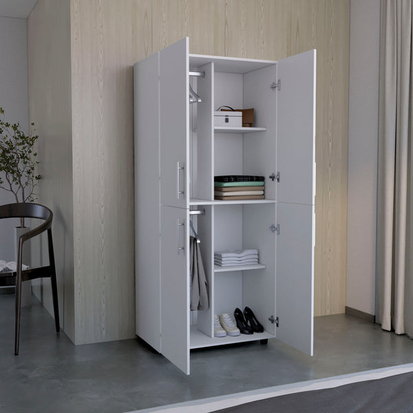 English Elm Armoire Melfa 71" H with 2 doors, 3 drawers and hanging rod for organized, elegant bedroom storage White 39 L x 23 W x 6 H B097S00123