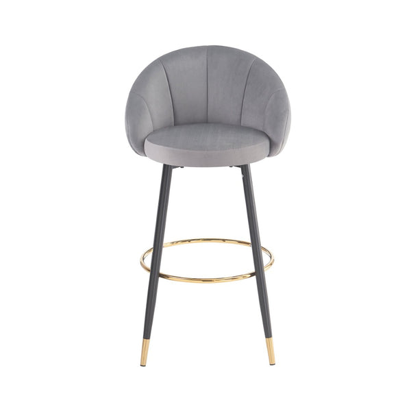 English Elm 40.5" Pleated Velvet High Back Barstools with Gold Ring Footrest Lounge Set of 2 N780P270114G