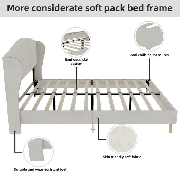 English Elm Suede Tufted Platform Bed Full Size Upholstered Headboard for Restful Bedroom Retreat Beige W1935P361016