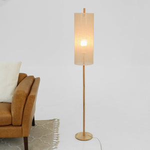 English Elm Ashcroft Furniture - Height Floor Lamp Vialux Oak & Natural Drum Shade — Slim Modern Standing Light for Reading Corners, Bedside, Study (Plug-In) B183P315131