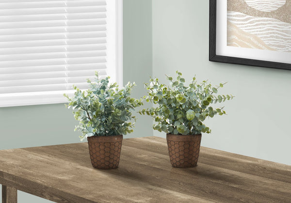 English Elm Artificial Succulent Set of 2 in Chrome Pots — Lifelike 7" Faux Plants with Pebble Top Dressings, No Maintenance Green 14 L x 12 W x 7 H B2710P287115