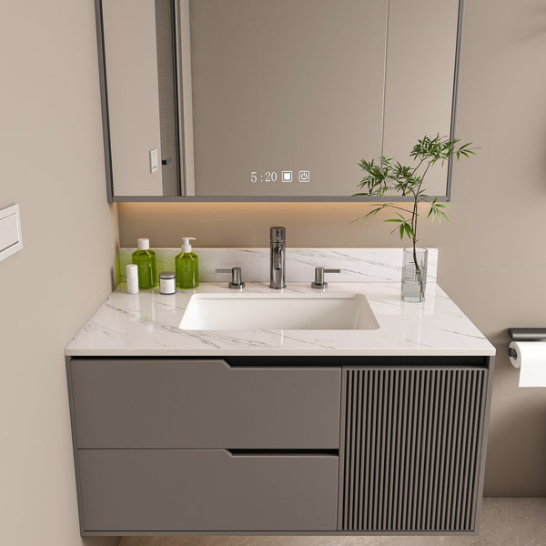 English Elm 37 Inch Marble Vanity Top – Elegant Bianco Carrara Stone With Undermount Sink & Pre-Drilled Holes W2700P194075