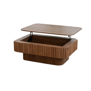 English Elm 38.6'' Fluted Walnut Lift-top Coffee Table with Hidden Storage for Modern Living W1435P380337