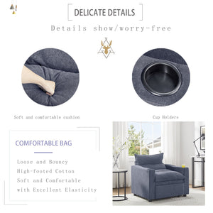 English Elm Sleeper 3-in-1 Convertible Sofa Chair Bed with Lychee Velvet, Adjustable Recline & Cup Holder Grey W1117P265779