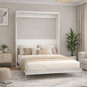 English Elm Multifunctional Queen Murphy Wall Bed with Hydraulic Soft Close and Solid Wood Slat Support W5290S00001