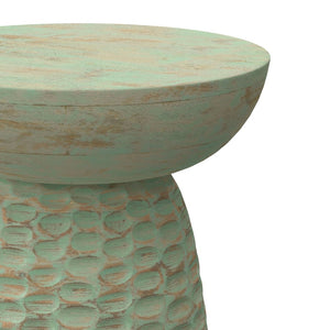 English Elm Boyd Solid Mango Wood Accent Table Hand Carved Artisan Piece for Modern Living Green B136P414659