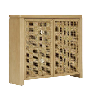 English Elm 39.4" Mid Century Modern Rattan Sideboard Buffet Cabinet with Pop-Up Doors, Charging Holes, Stylish Storage Natural W1801P362143
