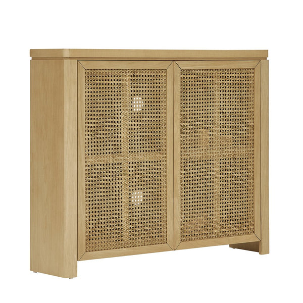 English Elm 39.4" Mid Century Modern Rattan Sideboard Buffet Cabinet with Pop-Up Doors, Charging Holes, Stylish Storage Natural W1801P362143
