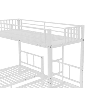 English Elm Twin Triple Bunk Bed Metal L-shaped Frame Sleeps Three Kids White Finish W1580S00567