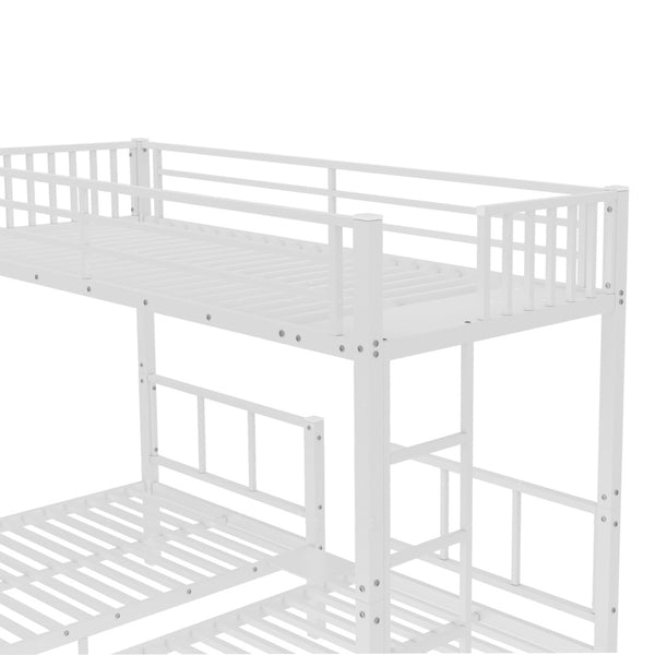 English Elm Twin Triple Bunk Bed Metal L-shaped Frame Sleeps Three Kids White Finish W1580S00567