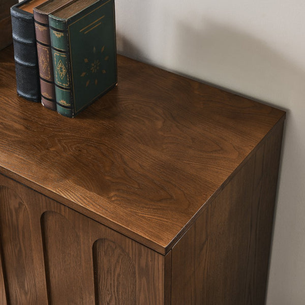 English Elm Mid Century Modern Fluted Sideboard Cabinet - Stylish Walnut Buffet With Adjustable Storage Shelves W1801P195608