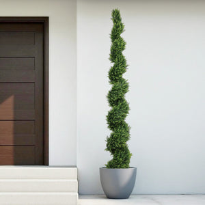 English Elm 7ft Spiral Cypress Faux Tree Potted Dual Tone Foliage for Entryway Patio Decor W2945P379249