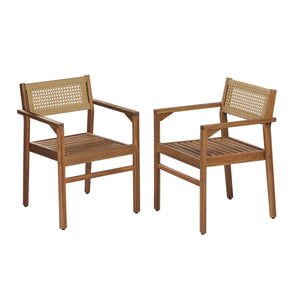 English Elm Dining Chair Set of 2 Wicker and Acacia Wood for Indoor or Covered Patio Use Natural Stained N776P381115N