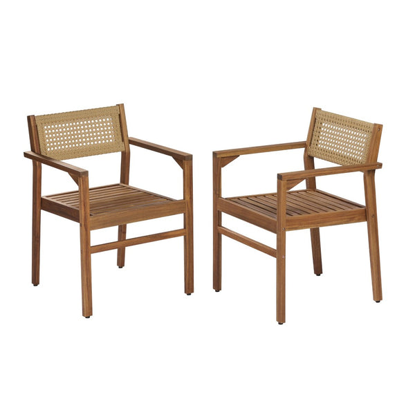 English Elm Dining Chair Set of 2 Wicker and Acacia Wood for Indoor or Covered Patio Use Natural Stained N776P381115N