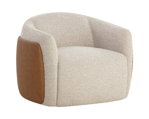 Sunpan Caris Swivel Lounge Chair – Mid-century Comfort In Santa Cruz Oatmeal & Milliken Cognac Finish Taupe Fabric ,Faux Leather 112208