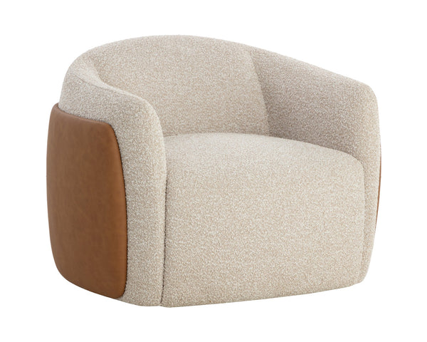 Sunpan Caris Swivel Lounge Chair – Mid-century Comfort In Santa Cruz Oatmeal & Milliken Cognac Finish Taupe Fabric ,Faux Leather 112208