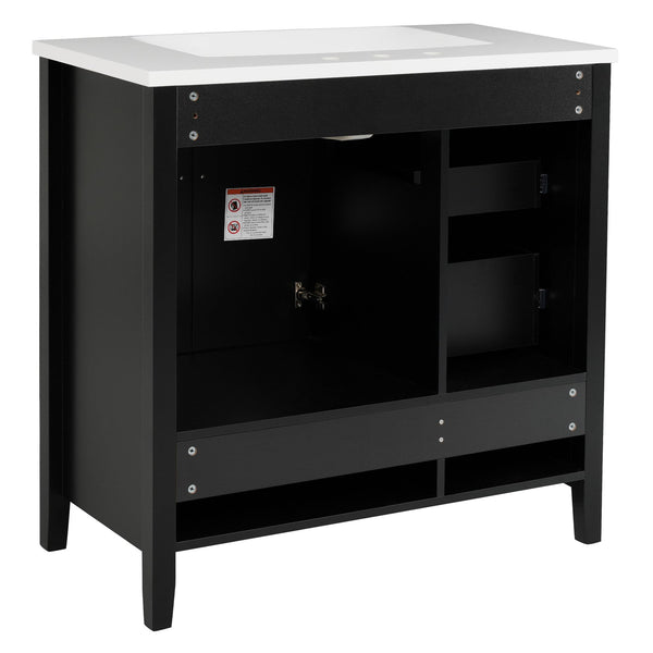 English Elm Christopher Knight Home® - 36" Freestanding Bathroom Vanity with Resin Sink, Soft-Close Doors & Drawers, Gold Alloy Handles, Spacious Storage and Easy Plumbing Access Black N759P292552B