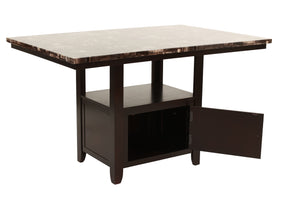 English Elm Dining Table with Faux Marble Top and Espresso Trim, 60" Rectangular Storage Base for Modern Eats Brown 43 L x 7 W x 63 H B011130015
