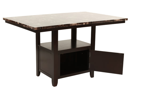 English Elm Dining Table with Faux Marble Top and Espresso Trim, 60" Rectangular Storage Base for Modern Eats Brown 43 L x 7 W x 63 H B011130015