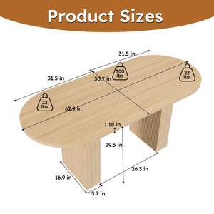 English Elm Oval 62.9" Farmhouse Dining Table for 6 — Burly Wood MDF Oval Top, Wood-Strip Pedestal, Durable Finish W2700P339378
