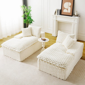 English Elm White Turtle Velvet Double Chaise Lounge - Plush Modular Sofa With Compressed Sponge & Pillows W3371S00038-GIGA