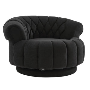 English Elm Swivel Barrel Accent Chair Chenille Tufted Round Club Seat for Living Room Lounge Black N719S002280B