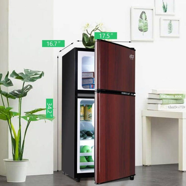 English Elm 3.5cu.ft Two Door Compact Mini Fridge Wood Finish Freezer Dorm Bar Office W1002P210657