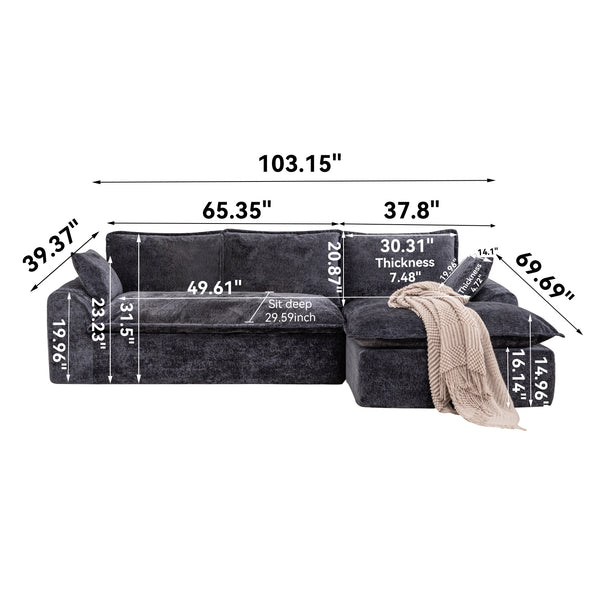 English Elm 103" Cloud Sectional Couch – L-Shape Chaise, Modern Boneless Modular Sofa For Cozy Living Spaces W1170S00041