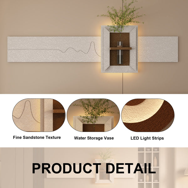English Elm Adjustable 3D Led Sandstone Wall Decor With Faux Plants & Remote Control - Perfect For Modern Spaces W2700P313031